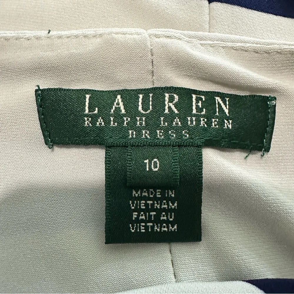 LRL Ralph Lauren Womens Dress 10 Blue White Stripe Cap Sleeve Ruched Stretch K19 - Picture 6 of 6